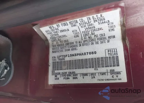 1993 Ford F150 из США, поврежденный, VIN 1FTDF15N3PNA07080